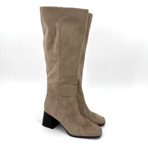 Nordstrom Rack Tan Tall Newbury Block Heel Boots Square Toe Faux Leather Size 7